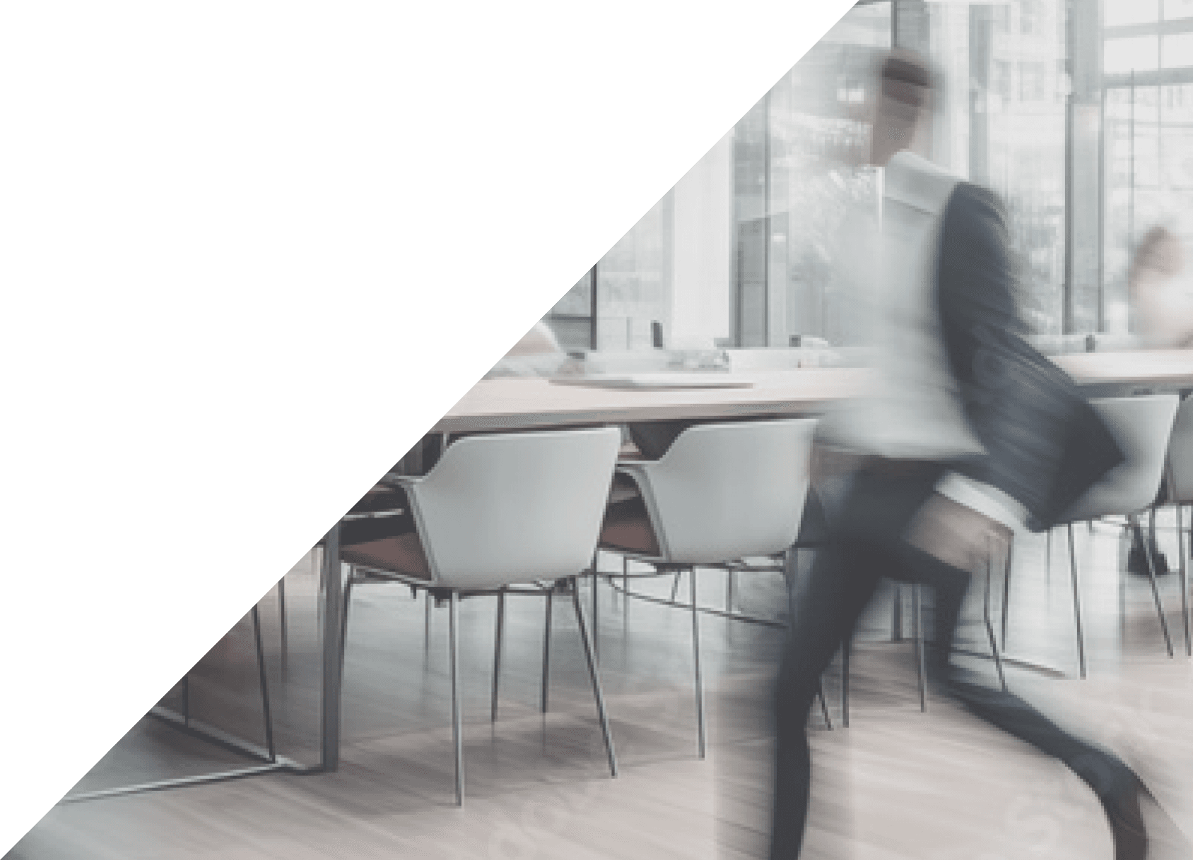 Person walking fast on an office